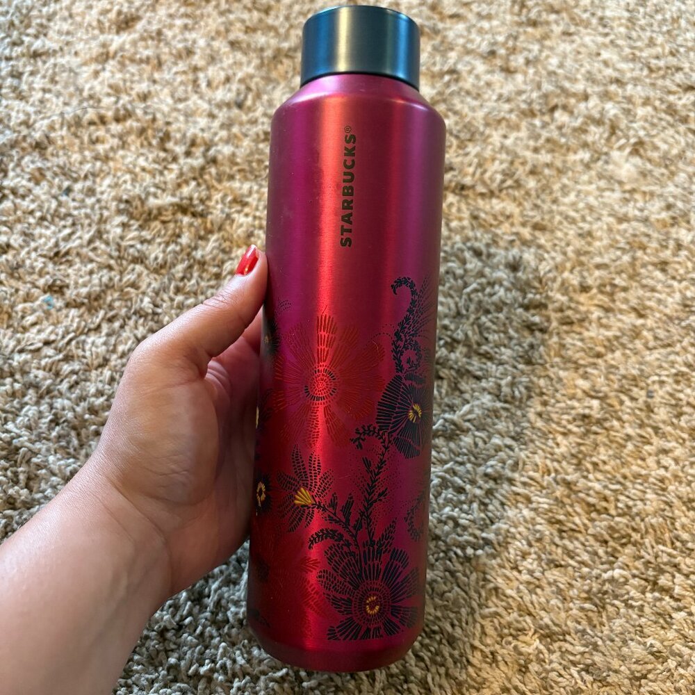 🔆 Starbucks 2019 Hot Pink Floral Insulated Stainless Steel Water Bottle